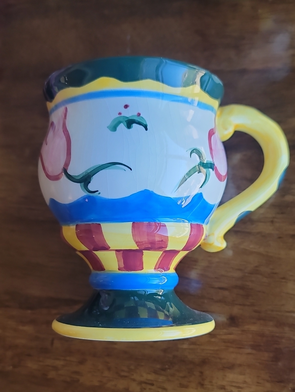 Floral Ceramic Pedestal Mugs - Yellow & Green (Set of 2) Vintage 1997 Ltd CBK - Picture 3 of 6